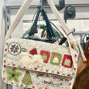 Festive Beaded Holiday Santa Shoulder Bag